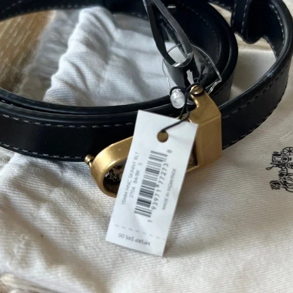 NWT Coach Black Leather Belt with Gold Accent